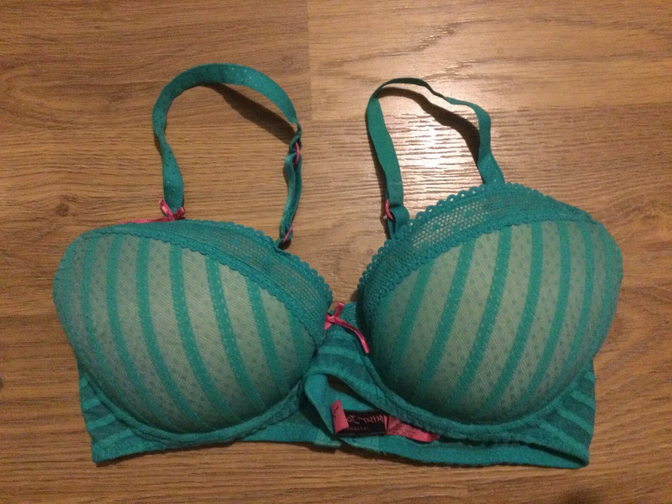 SUJETADOR BETSEY JOHNSON Medias Malla A Rayas Encaje Plunge Verde Brillante 32B 32C Usado Foto 1 de 1