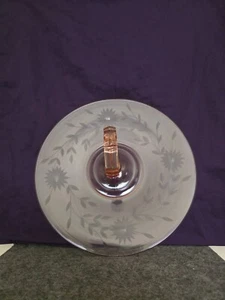 Pink Lancaster Floral Depression Glass Round Serving Plate W/Middle Handle - Picture 1 of 4