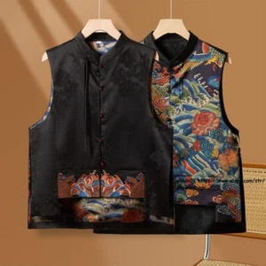 Damen Chinesische Retro Doppelseitige Weste Weste Schwarz Ärmellos Mäntel Shirts - Bild 1 von 20