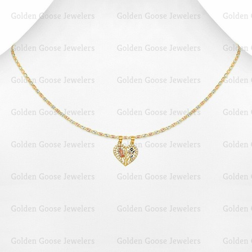 Ciondolo in vero oro 14 kt tricolore zirconi Guadalupe e croce catena Valentino