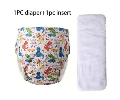 Pañales reutilizables de dinosaurio para adultos a prueba de fugas, transpirables y lavables con broches de presión XXL Foto 1 de 4