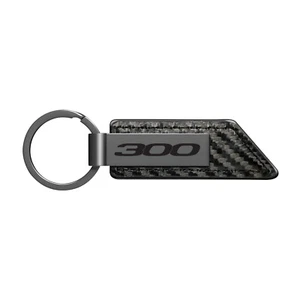 Chrysler 300 Gunmetal Gray Metal Plate Carbon Fiber Texture Leather Key Chain - Picture 1 of 4