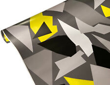 Produktbild - 8,13€/m² Camouflage Autofolie 11m x 152cm Luftkanäle  Schwarz W Grau Gelb #36