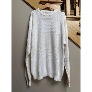Vintage Claiborne Herren 2XL Baumwollpullover elfenbeinweiß Fischer adrette Zopfmuster - Bild 1 von 8