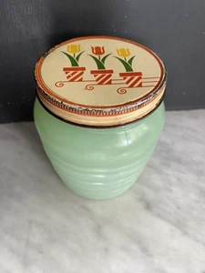 Vintage Retro 40er Fire King Jadeit grün Tulpendeckel gerippt Range Fettdose - Bild 1 von 17