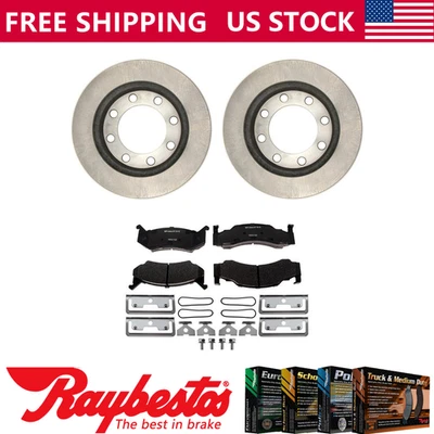 Rotores de freno delanteros + pastillas de freno metálicas y herrajes para Dodge D250 1989-1993 Foto 1 de 4