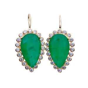 Boho Drop Earrings Green Quartz Clear Cz Teardrop Hook Dangle Earrings Gift - Picture 1 of 6