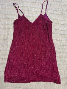 Retrofete Minikleid rosa/lila volle Pailletten UVP 650 $ XS - Bild 1 von 7