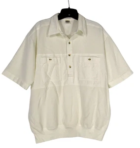 Vintage NORM THOMPSON Men's WHITE Twill BANDED HEM 2-Pocket POLO SHIRT Sz L - Picture 1 of 6