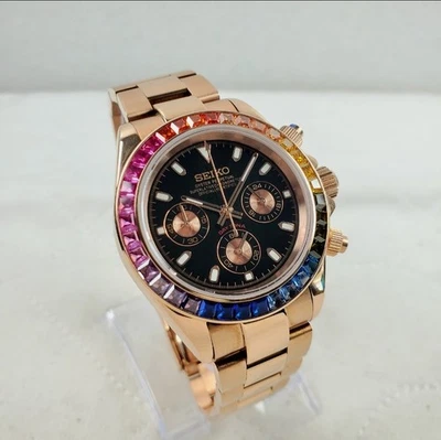 SEIKO DIAMOND RAINBOW ROSE GOLD CHRONOGRAPH QUARTZ VK63 MEN'S WATCH - Image 1 of 4