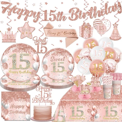 181Pcs 15Th Birthday Decorations for Girls, Serves 25 Guests, 15 Birthday Decora - Image 1 of 4