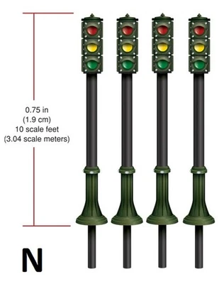 N Scale - Pedestal Traffic Lights 2 Red & 2 Green Lighted - WOO-JP5635 - Image 1 of 4