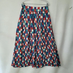 Falda Midi Vintage Multicolor a Cuadros Plisada Línea A Bolsillos Retro Estilo Mod - Imagen 1 de 12