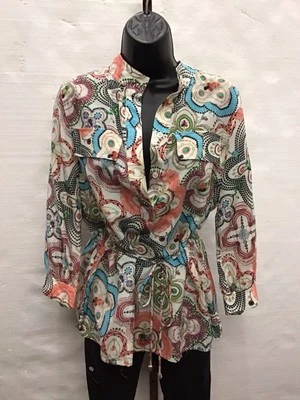 Top Henley Etcetera para mujer, mezcla de algodón estampado cachemir multicolor talla 10 Foto 1 de 3