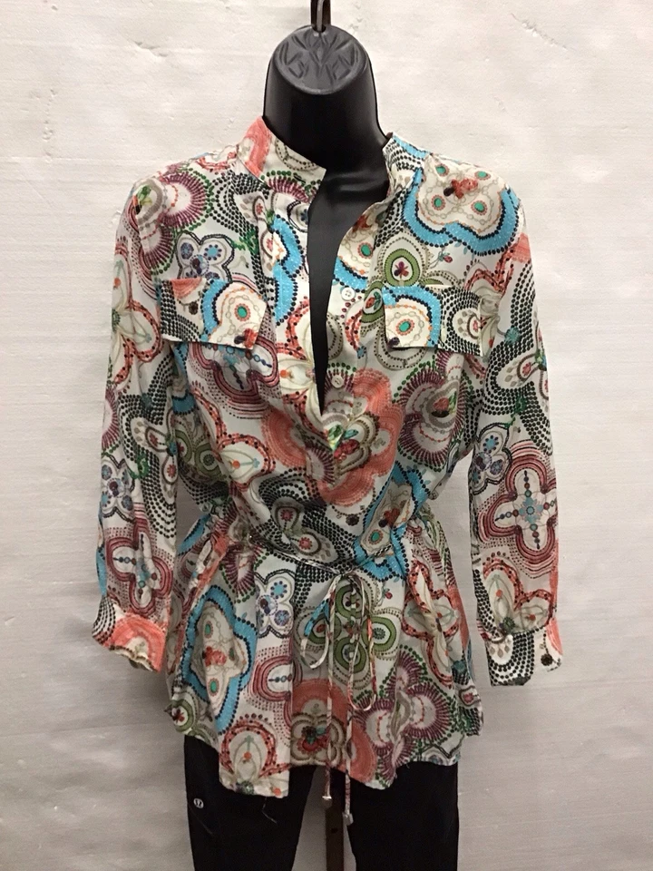 Top Henley Etcetera para mujer, mezcla de algodón estampado cachemir multicolor talla 10 Foto 1 de 3