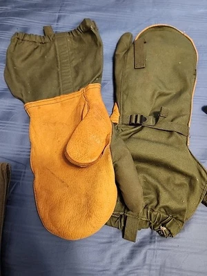 Trigger Finger Leather Gloves With Wool Inserts Along With Pouch And Hoodie. Lg - Image 1 of 4