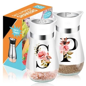 Salt And Pepper Shakers Set 4 Oz White Kitchen Accessories Stainless Steel & Gla - Picture 1 of 8