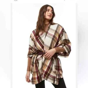 Woolrich Plaid Scialle Poncho OS Panna Rosso Coperta Avvolgente Morbido Accogliente Inverno - Foto 1 di 7