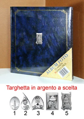 Album fotografico Comunione placca argento foto vari formati - 50 fogli Blu - Immagine 1 di 4