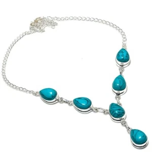 Turquoise Gemstone Handmade 925 Sterling silver Jewelry Necklace Size 18" - Picture 1 of 1