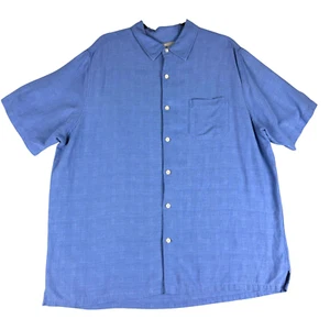 Margaritaville Shirt Men's 2XL Blue Short Sleeve Camp Button Up Linen Silk Solid - Picture 1 of 10