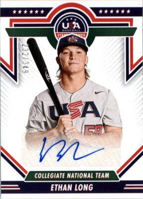 2022 USA Baseball Stars and Stripes CNT Blue Ink #18 Ethan Long Auto /349 - Image 1 of 2