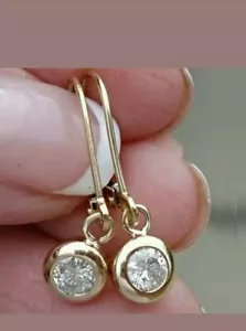2Ct Round Moissanite Leverback Drop & Dangle Earrings 14K Yellow Gold Plated - Picture 1 of 3