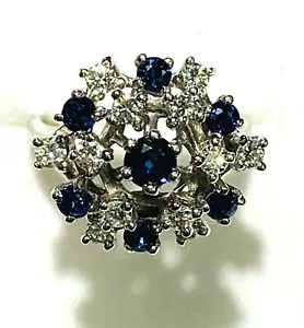 Vintage 14k White Gold Diamond & Sapphire Ring - Picture 1 of 8