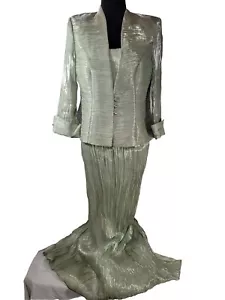 Vestido largo para mujer talla 12 formal 2 piezas con chaqueta a juego verde espuma marina arrugada - Imagen 1 de 17