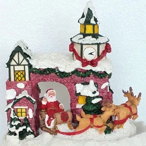 Vintage Christmas Figurine Musical, Moving Sleigh Santa Claus & Reindeer Wind-Up - Picture 1 of 9