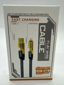 Convertible 4 in 1 Fast Charging 6.5ft Flat Cable 65W/27W USB-A/USB-C/Other - Afbeelding 1 van 11