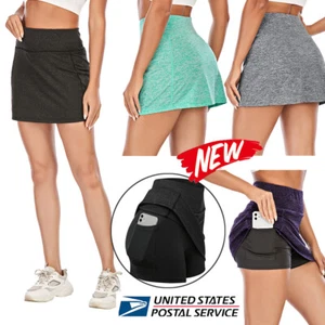 Women Skort Skirt Double-Layered Tennis Golf Workout Sports Shorts Skirt Pants - Picture 1 of 20