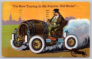 1930s Beer Keg Automobile Humor Comic Ale Car Dachshund Dog Jalopy Postcard - Imagen 1 de 3