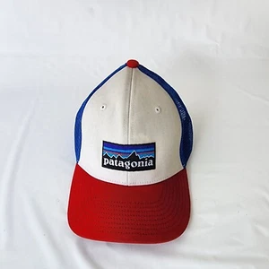 Patagonia Mesh SnapBack Trucker Hat P6 Logo Red White Blue Spellout Cap - Picture 1 of 5
