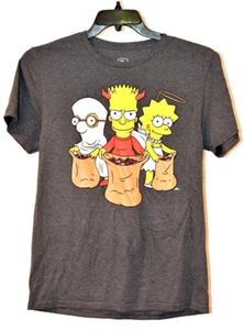 Maglietta Simpsons Halloween Trick Treat Milhouse Bart Lisa Candy Ghost Devil grigia - Foto 1 di 2