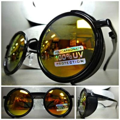 DE COLECCIÓN RETRO STEAMPUNK CYBER Redondo CIEGA ESTILO GAFAS DE SOL Lente Espejo Dorado Foto 1 de 4