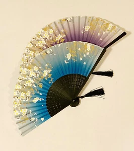 Cherry Blossom Flower Design Japanese Bamboo Folding Fan Hand-held Fan - Picture 1 of 5