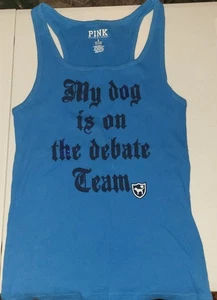 Y2K Pink Victoria Secret Tank Top L Teal "My Dog.." - Picture 1 of 3