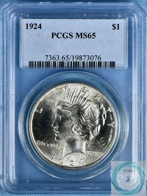 1924 Peace Dollar PCGS MS65 -Satiny, Frosty, and Brilliant! - Image 1 of 4