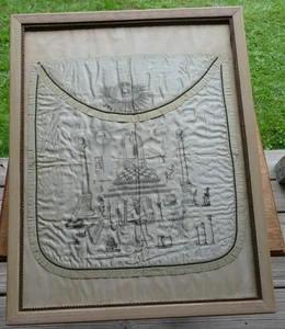 antike Freimaurer Seidenschürze mit Symbolen Freimaurer 19. Jh. zeremoniell - Bild 1 von 9