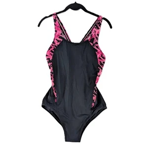 Beautikini Swim Bathing Suit Womens Size S One-Piece Lined Black Racer Open Back - Picture 1 of 7