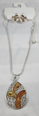 Juego de Collar y Pendientes Kohls Color Tono Plata Tono Marrón Incrustación Nuevo 18" Foto 1 de 4