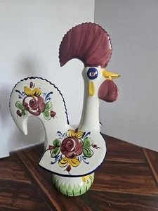 Estatuilla de arte popular pintada a mano cerámica gallo de la suerte de Portugal de colección floral 13" - Imagen 1 de 17