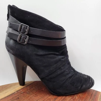 ASH Botines Mujer 40/9.5 Negro Gamuza Hebilla Correa Tacón Punta Cremallera Botín Foto 1 de 4