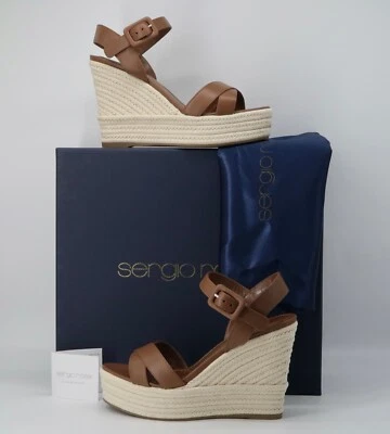 $575 Sergio Rossi Baobab Gomma Leather Wedge Open Toe Sandals US 5 EU 35 NEW - Image 1 of 4