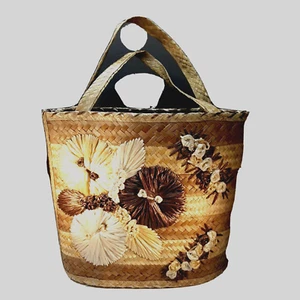 Vintage Wicker Purse Tote Woven Rattan Straw Raffia Beach Bag Large BOHO - Picture 1 of 12