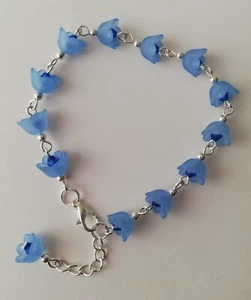 Blue Lucite Flower Charm Bluebell Bracelet - Silver Plated - Bluebells - Picture 1 of 4