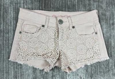 Pantalones Cortos Rue 21 Juniors 5/6 Rosa Jean Corte Encaje Superposición Bolsillos Foto 1 de 4