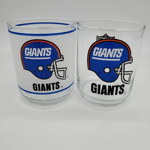 Pair of Collectible Vintage New York Giants NFL Whiskey Glass Mobil Gas Promo Cover