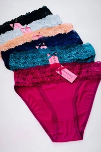 6 Women Sexy High Cut Brief Bikini Babydoll Lingeries Bottom Underwear Panties M - Picture 1 of 11